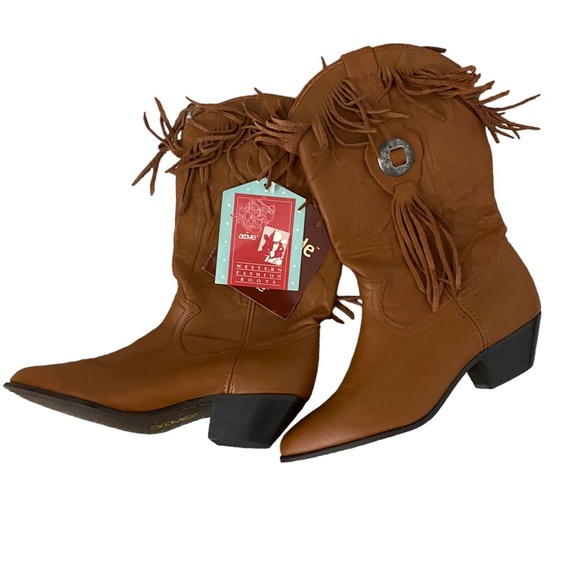 ACME Shoes - Acme Cognac Brown Fringe Cowgirl Boots Leather Size 5.5 NWT